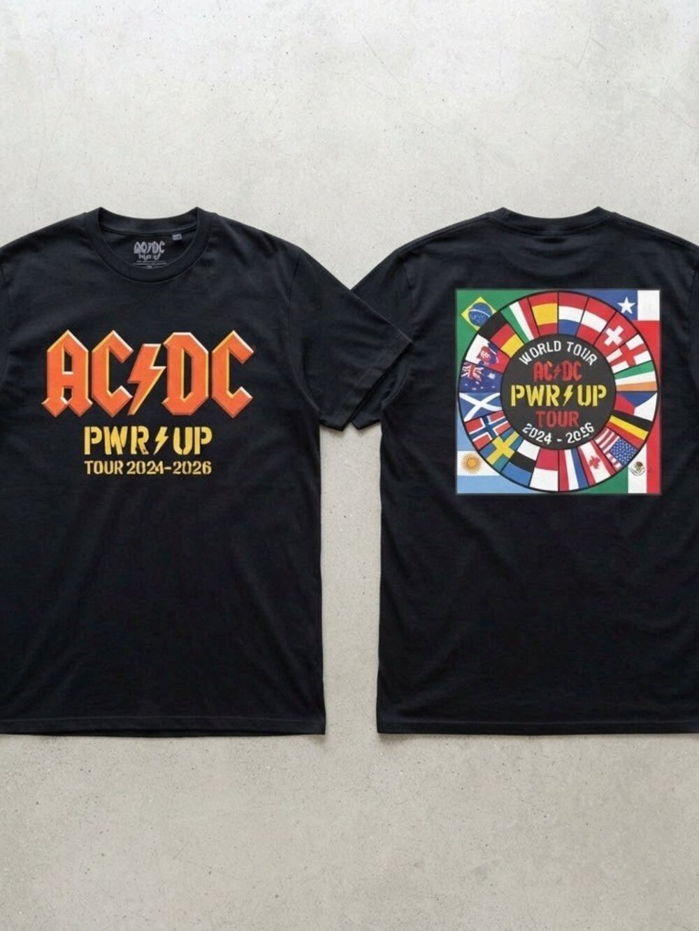 AC/DC PWR UP World Tour 2024-2026 International Flags Black T-Shirt S-4XL